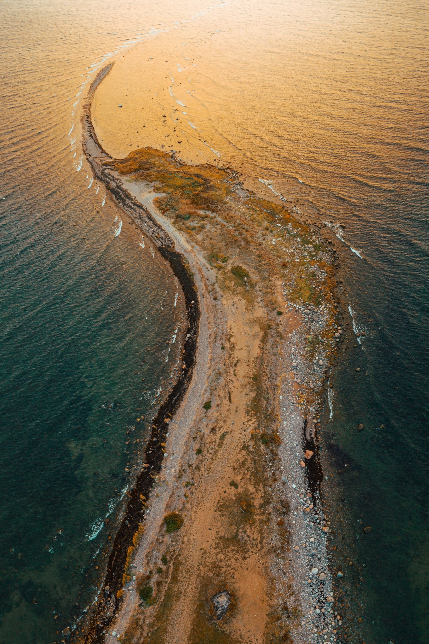Aerial view of the Baltic coastline at sunset